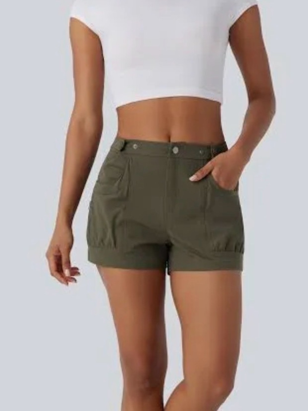 Women’s Brown-Olive High-Rise Utility Shorts